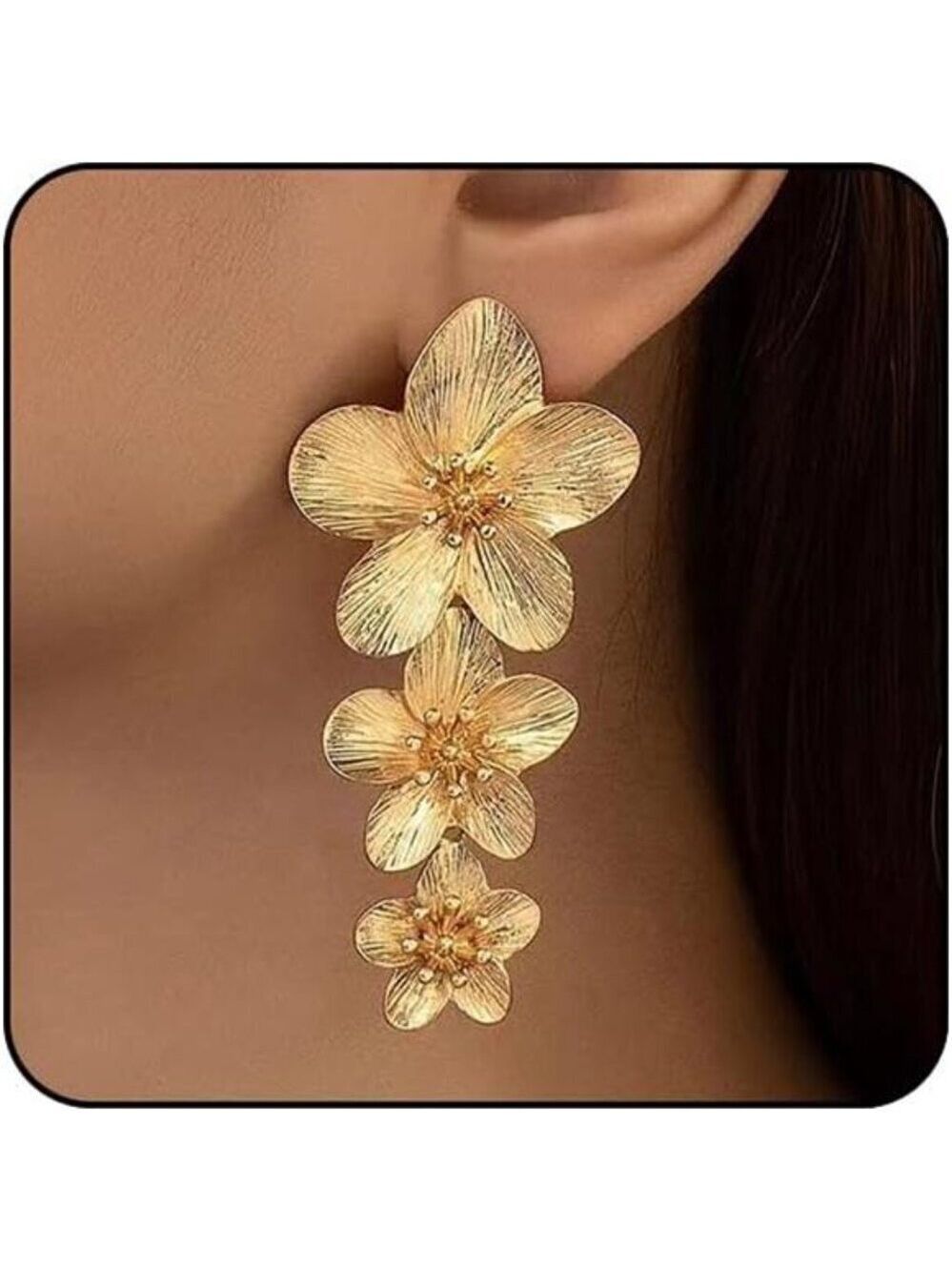 Big Statement Earrings Gold Tone Floral Earrings for Women Trendy Large Flower